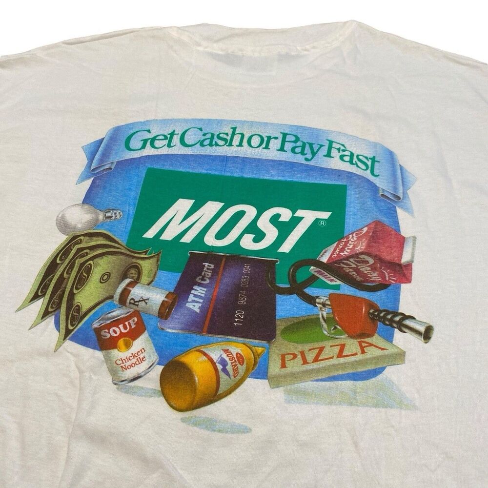 Vintage ATM Grocery Drug Petrol Tech Campbelles Soup Dairy Milk Tee Shirt 2XL